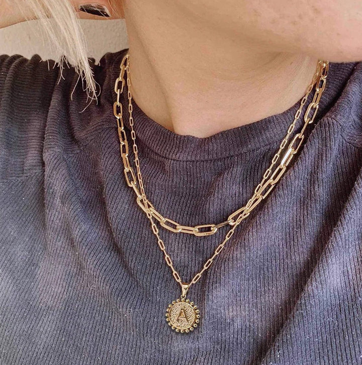 Gold Initial Necklaces for Women Girls, 14K Gold Plated Dainty Layering Paperclip Link Chain