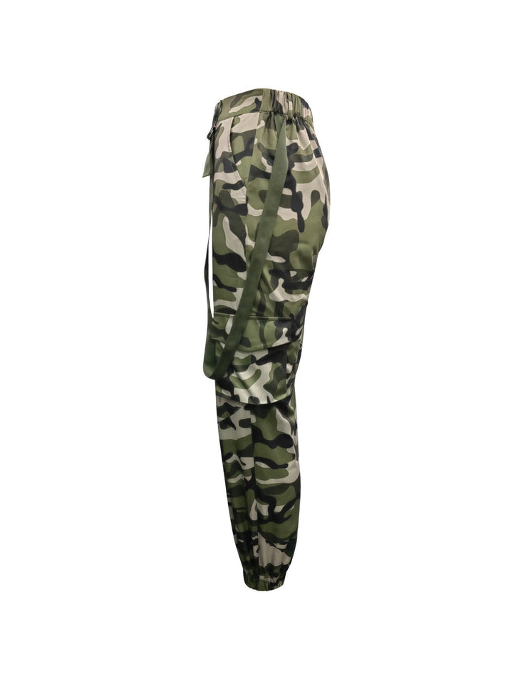 Chic Y2K Green Camouflage High-Waisted Cargo Pants for Women