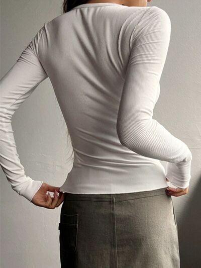 Chic Half Button Long Sleeve Casual Tee for Everyday Wear