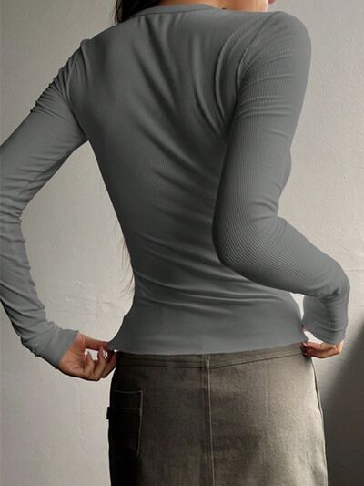 Chic Half Button Long Sleeve Casual Tee for Everyday Wear