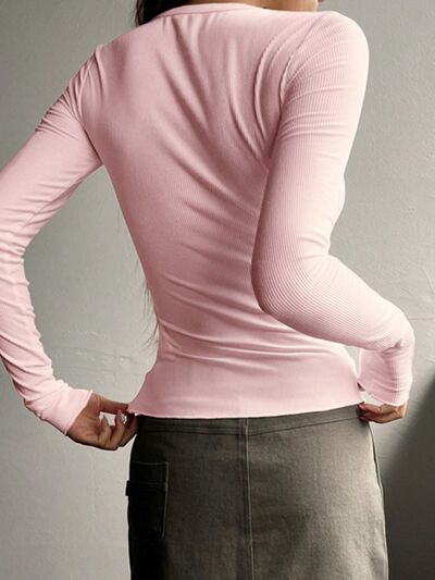 Chic Half Button Long Sleeve Casual Tee for Everyday Wear