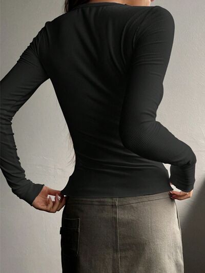 Chic Half Button Long Sleeve Casual Tee for Everyday Wear