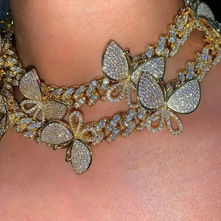 Ice out butterfly necklace Cuban Chain