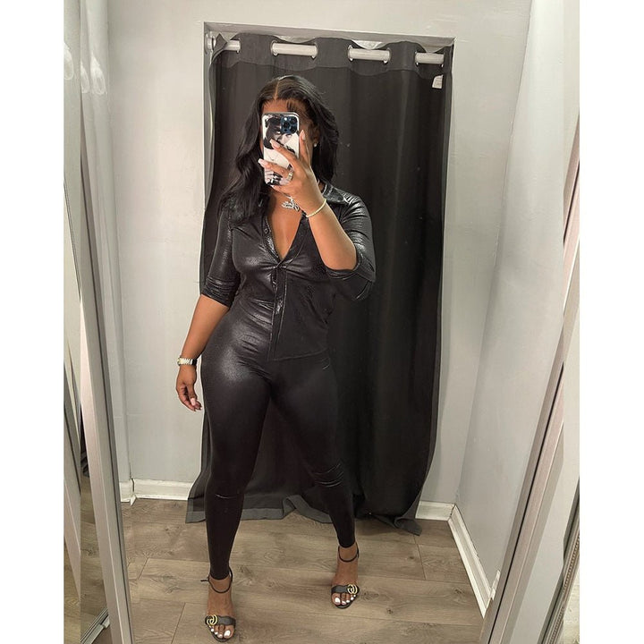 Stylish Autumn Long Sleeve Shirt and Snake Skin Pants Set