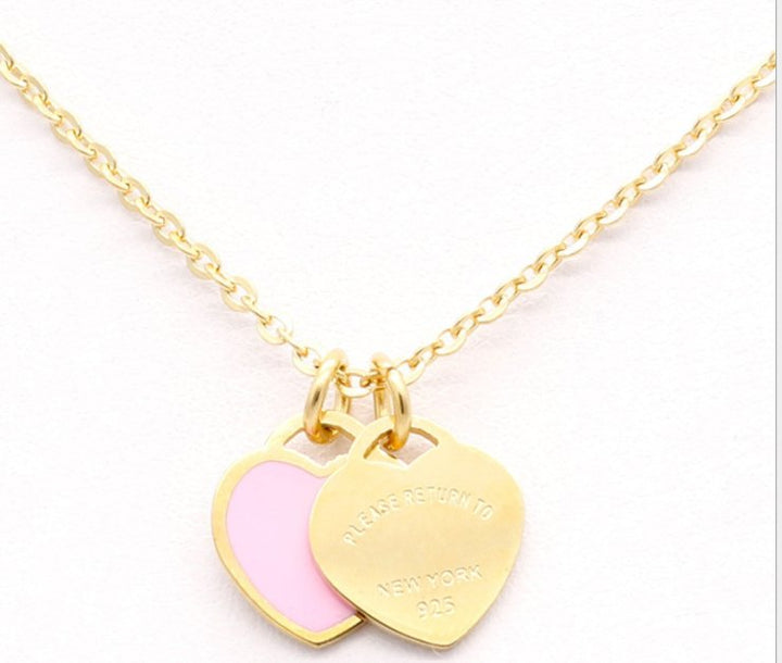 Love Double Heart Enamel Ladie FOREVER LOVE Stainless Steel Necklace Drift Bottles Jewelry Wholesale Gift For Women