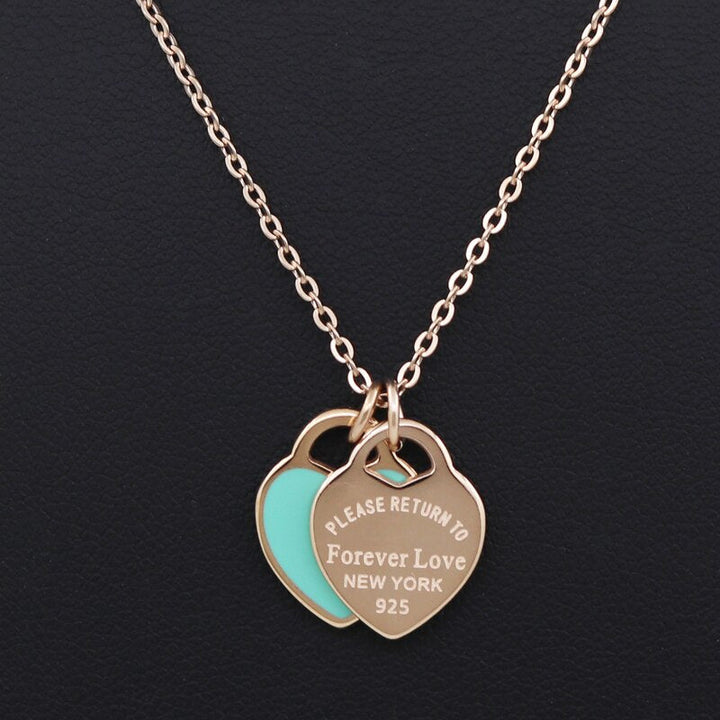 Love Double Heart Enamel Ladie FOREVER LOVE Stainless Steel Necklace Drift Bottles Jewelry Wholesale Gift For Women