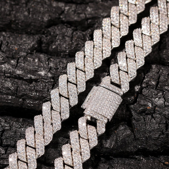Men 13mm Micro Pave Prong Cuban Chain Necklaces in