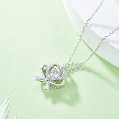 Moissanite 925 Sterling Silver Bow and Heart Necklace