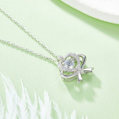 Moissanite 925 Sterling Silver Bow and Heart Necklace