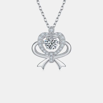 Moissanite 925 Sterling Silver Bow and Heart Necklace