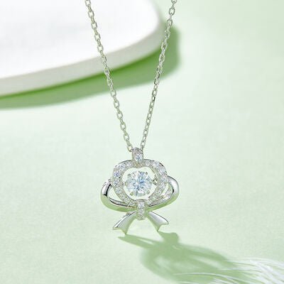 Moissanite 925 Sterling Silver Bow and Heart Necklace
