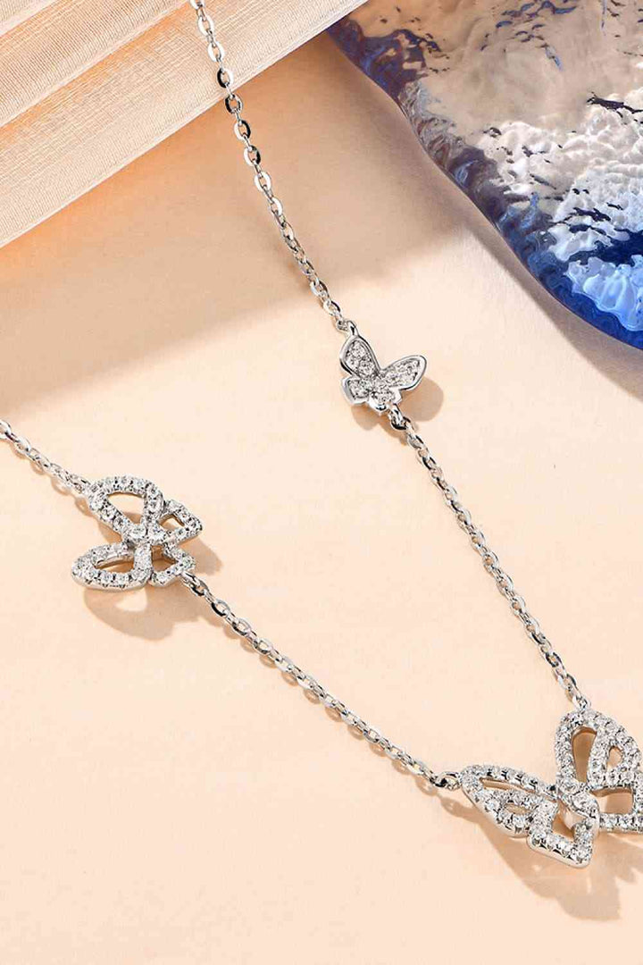 Moissanite Butterfly Shape Necklace in Sterling Silver