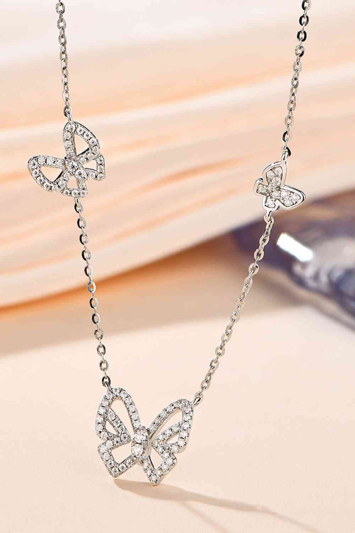 Moissanite Butterfly Shape Necklace in Sterling Silver