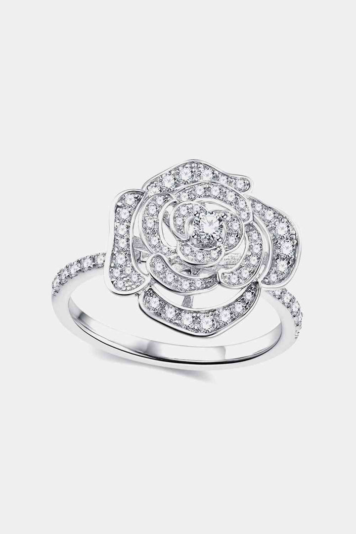 Moissanite Flower Shape Ring in Sterling Silver Design