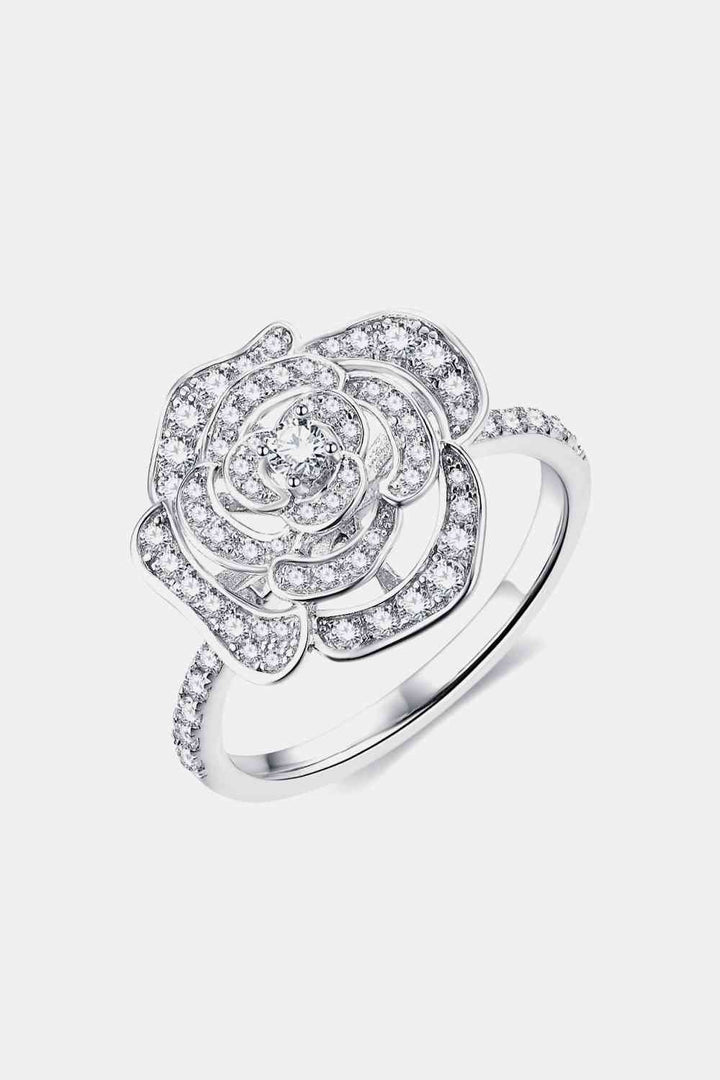 Moissanite Flower Shape Ring in Sterling Silver Design