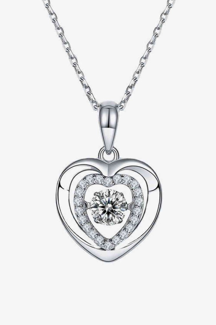 Moissanite Heart Pendant Necklace in Sterling Silver