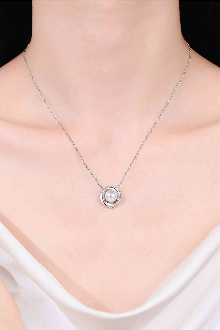 Moissanite Pearl Rhodium-Plated Necklace for Elegant Style