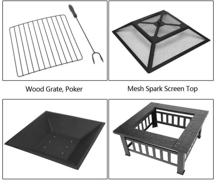 Multi-purpose 32-inch Metal Portable Courtyard Fire Pit with Accessories