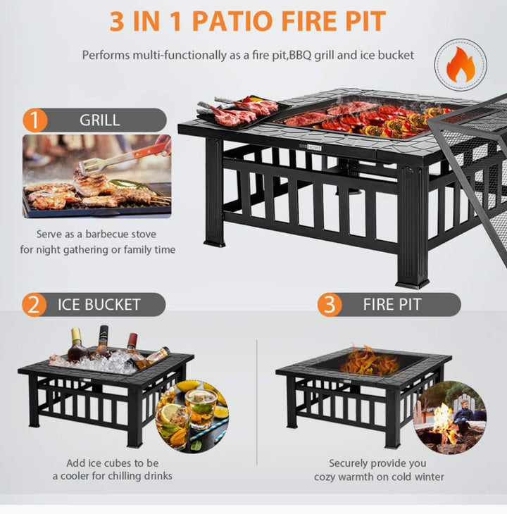 Multi-purpose 32-inch Metal Portable Courtyard Fire Pit with Accessories