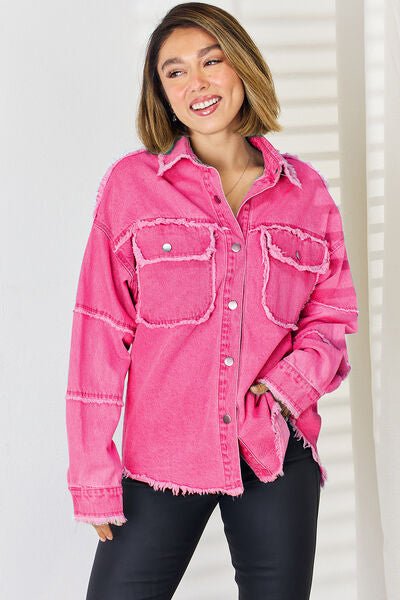 Trendy Distressed Denim Top with Relaxed Dropped Shoulders