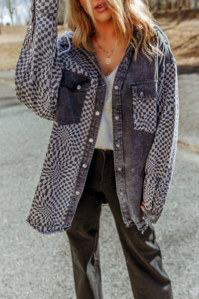 Chic Plaid Hooded Jacket with Adjustable Drawstring Hem