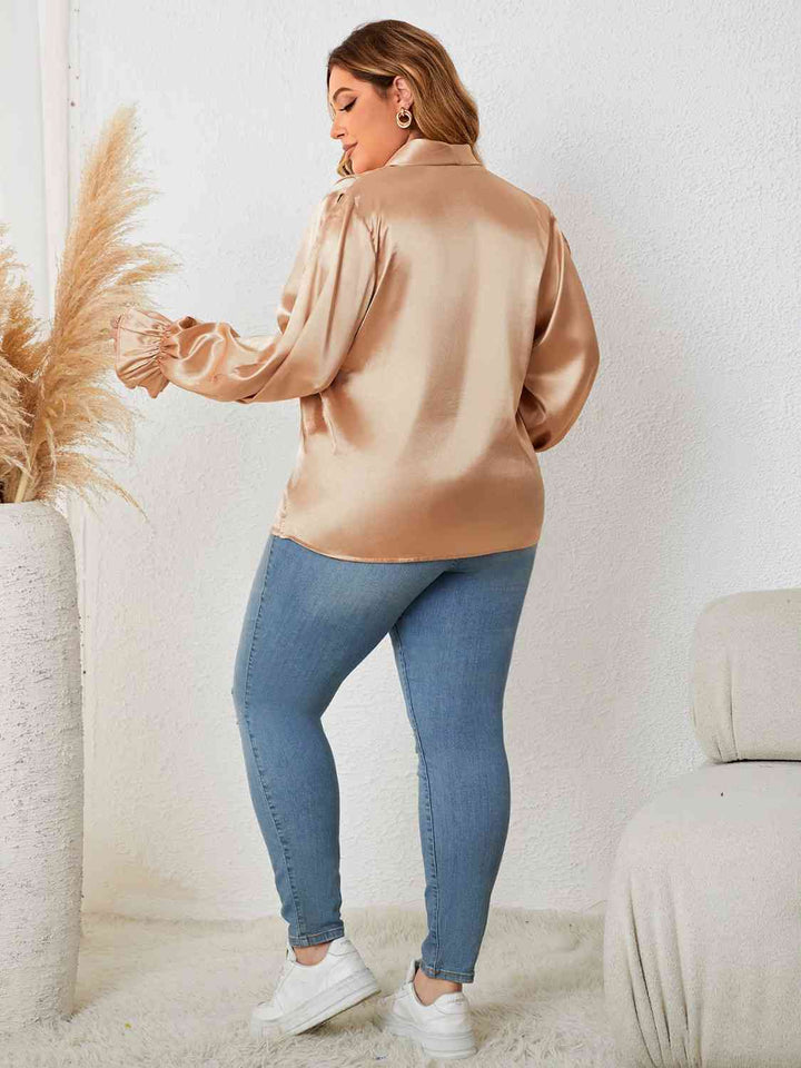 Elegant Plus Size Flowy Sleeve Blouse with Surplice Neckline