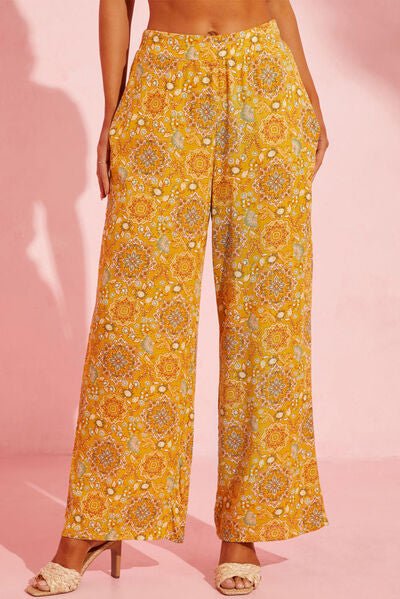 Chic Floral Wide Leg Pants with Convenient Pockets for You