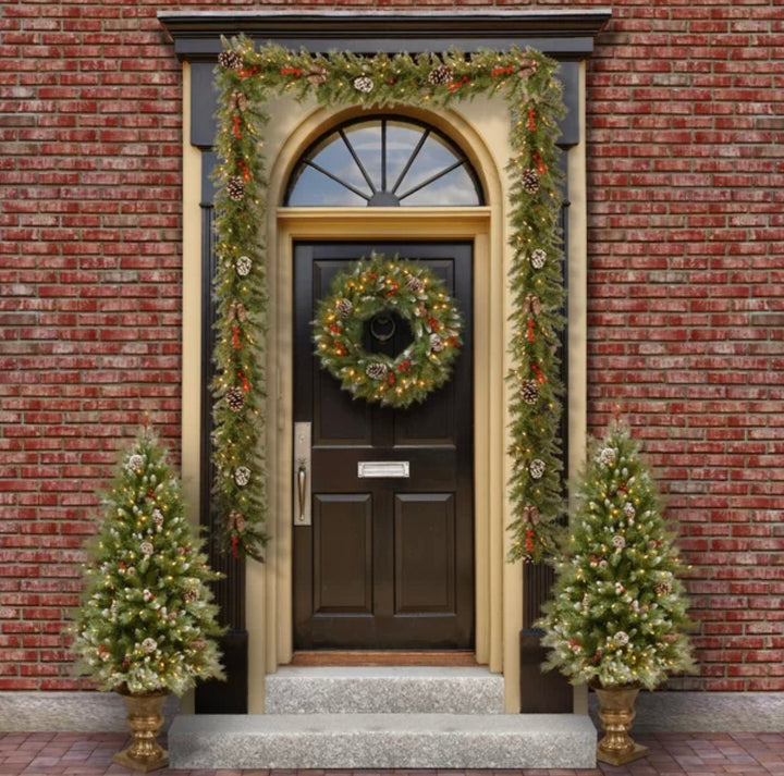 Pre-Lit Frosted Tree, Wreath, and Garland set