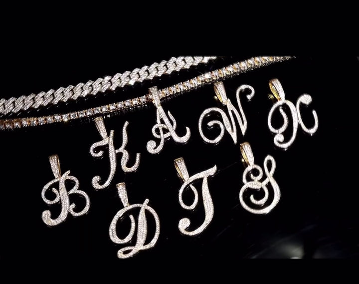 Crystal Initials Iced Out Tennis Chain Necklace - Set