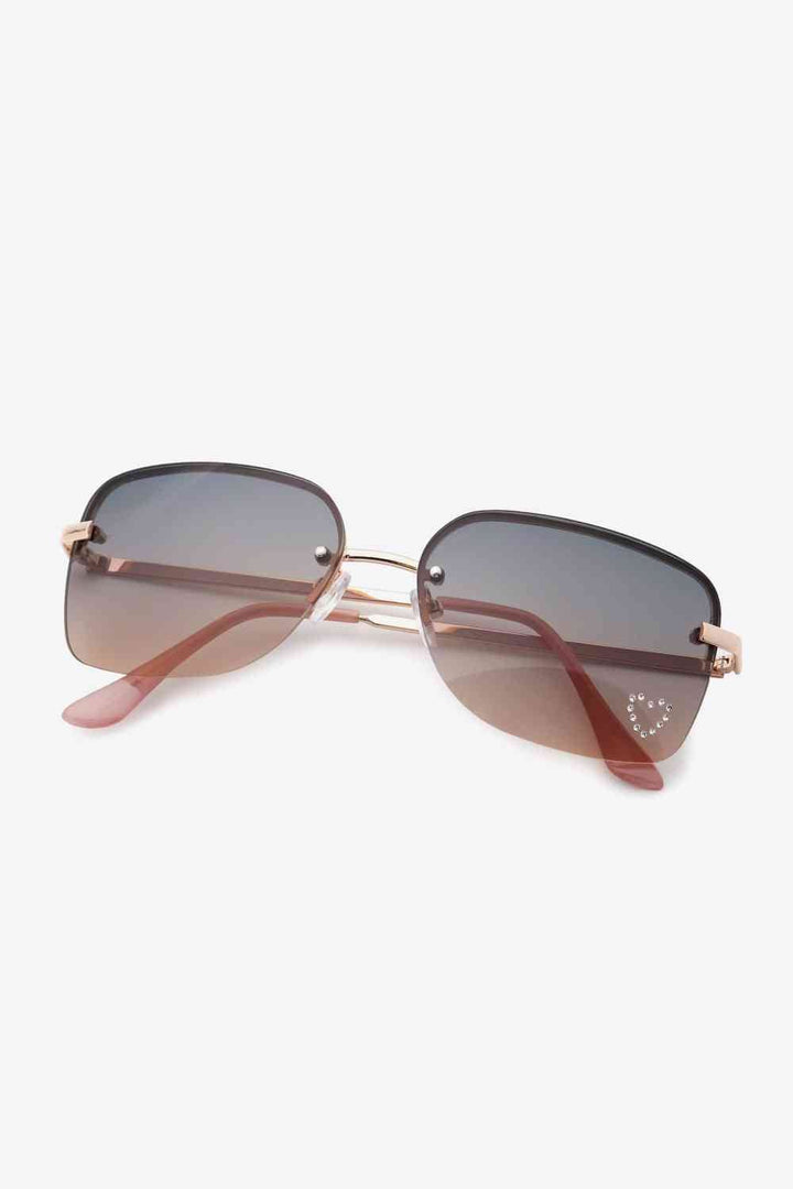 Heart-Shaped Rhinestone-Embellished Metal Sunglasses