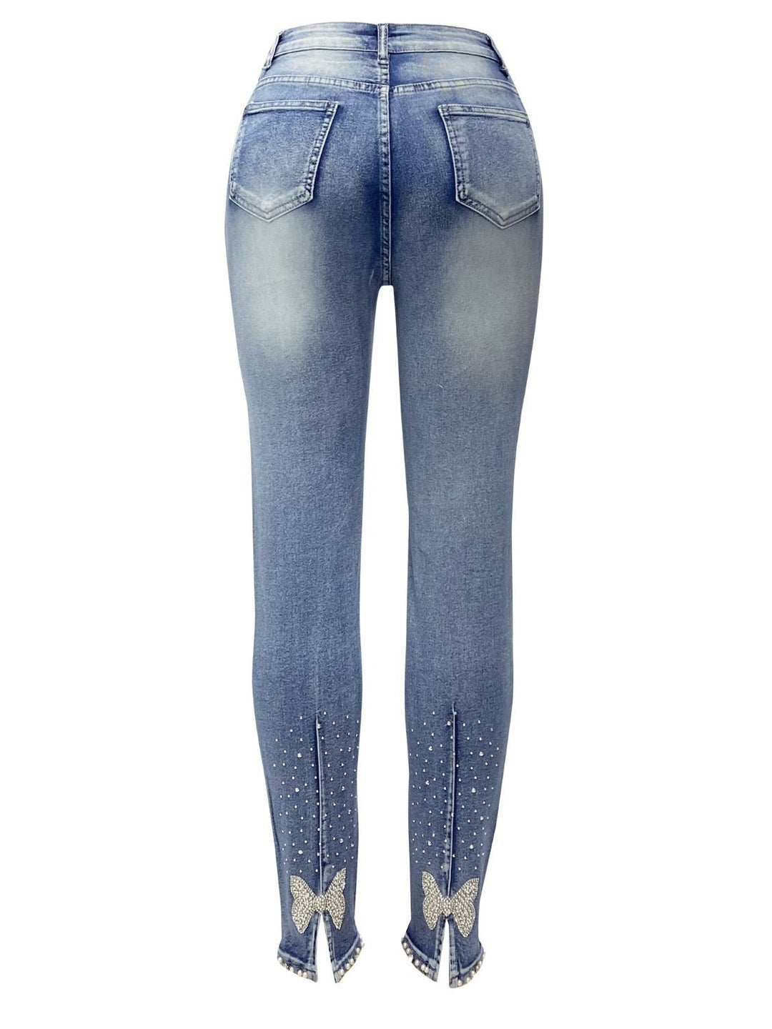 Dazzling Rhinestone-Studded Skinny Jeans with Functional Pockets