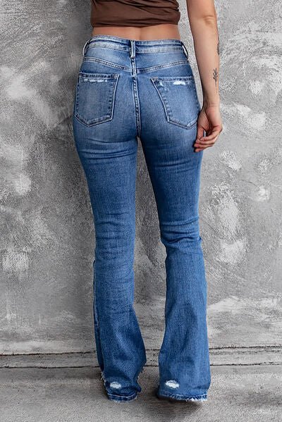Sequin Bow Embellished Distressed Bootcut Jeans for Women