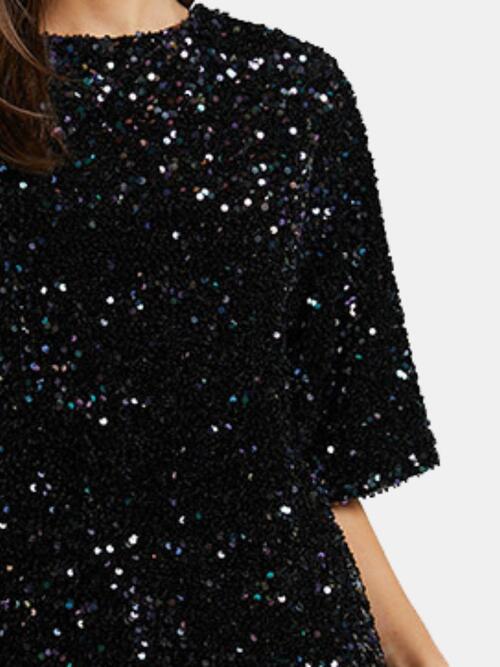 Dazzling Sequin Mini Dress with Stylish Tie-Back and Half Sleeves