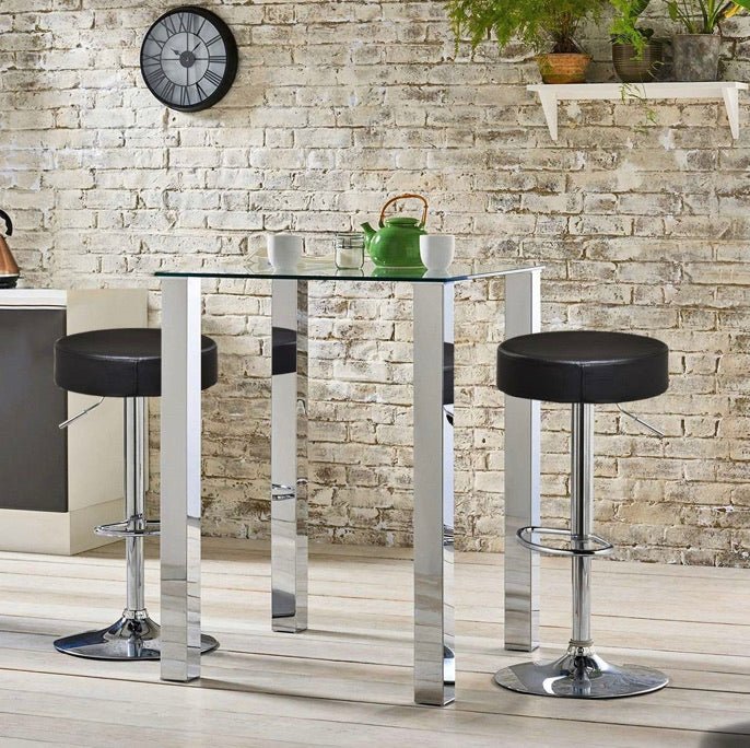 Set of 2 Black Adjustable Round Faux Leather Swivel Bar Stools