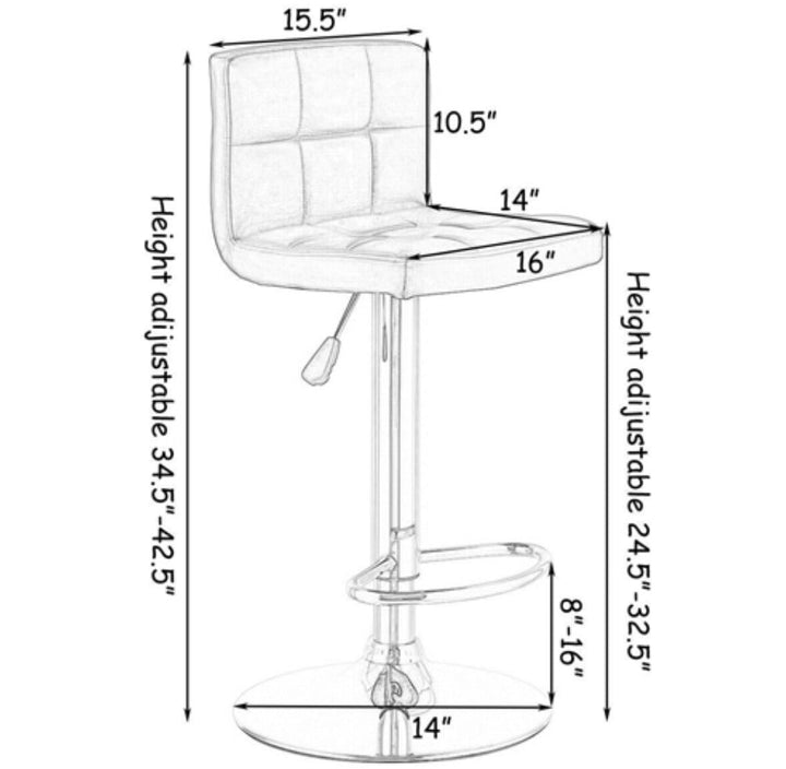 Set of 2 White Faux Leather Swivel Bar Stools Pub Chairs