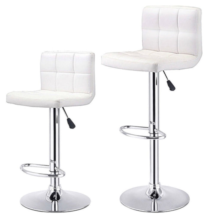 Set of 2 White Faux Leather Swivel Bar Stools Pub Chairs