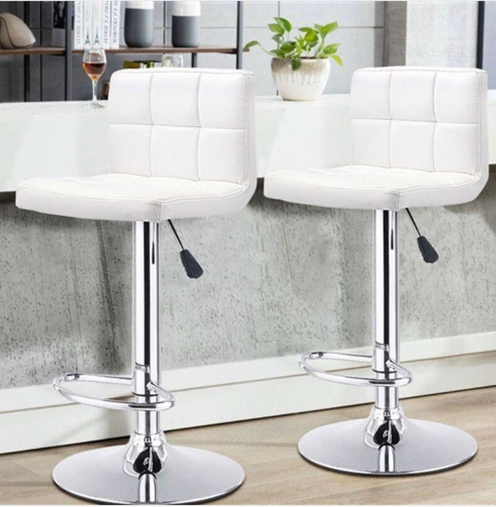 Set of 2 White Faux Leather Swivel Bar Stools Pub Chairs