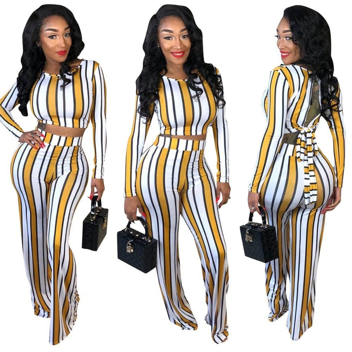 Stylish Autumn Striped Women's Two-Piece Tracksuit Set