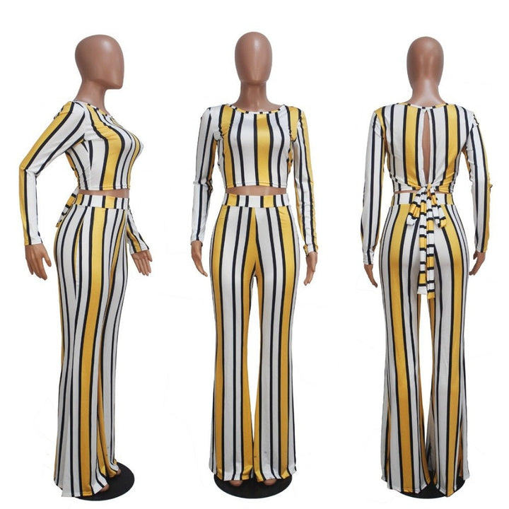 Stylish Autumn Striped Women's Two-Piece Tracksuit Set