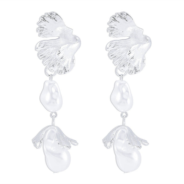 Shaped pearl earrings, metal wind leaves