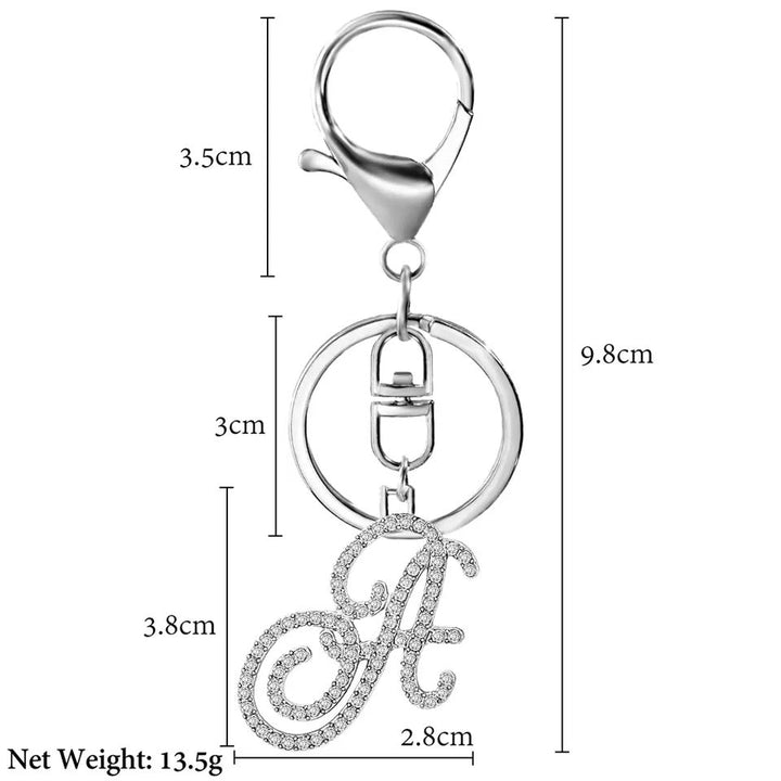 "Shimmering Scriptz - 26 Sparkling Initials Crystal Keychains in Silver Alloy (A-Z Letters)"