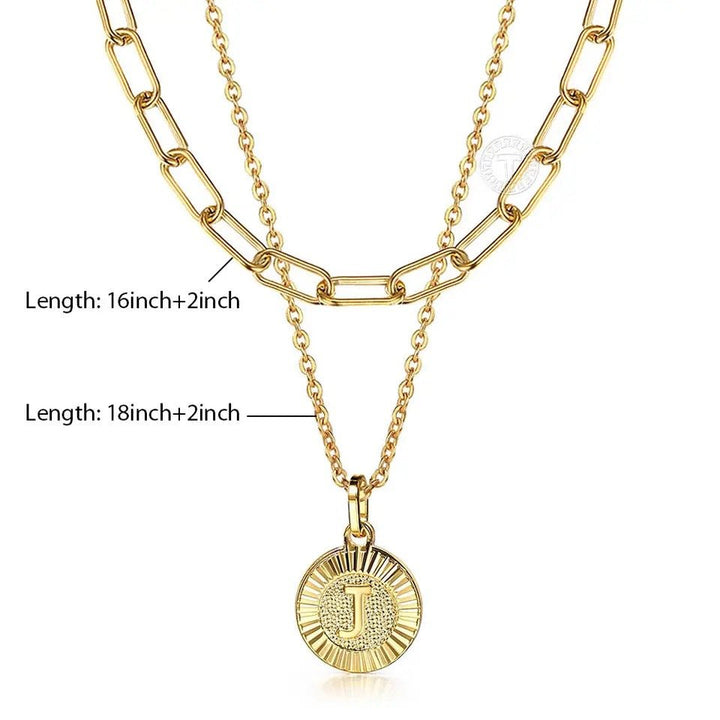 Stainless Steel Initial Coin Chain Necklace 2pcs/Set