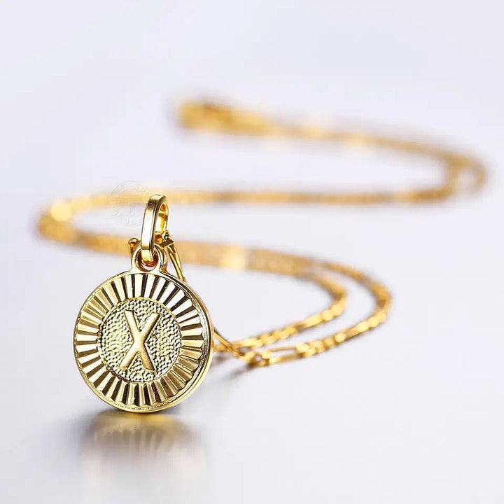 Stainless Steel Initial Coin Chain Necklace 2pcs/Set