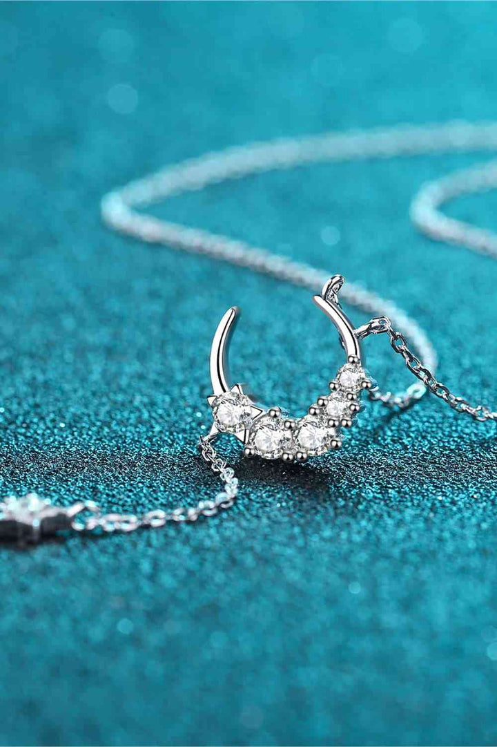 Star & Moon Moissanite Necklace in Sterling Silver