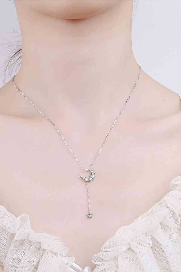 Star & Moon Moissanite Necklace in Sterling Silver
