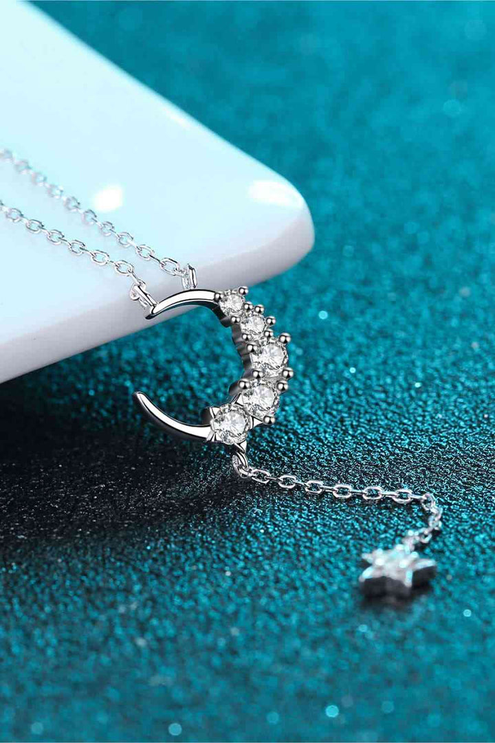 Star & Moon Moissanite Necklace in Sterling Silver