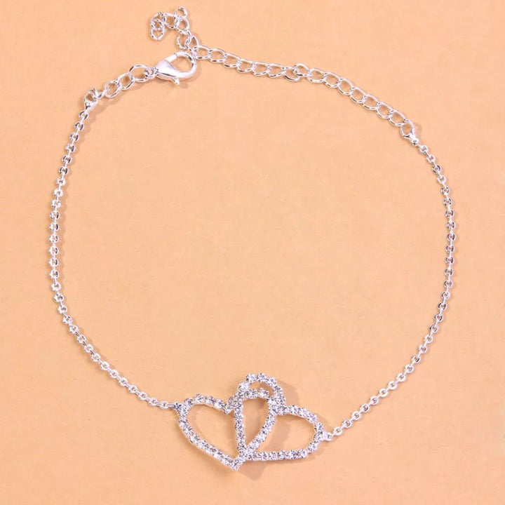 Summer Beach Rhinestone Heart Anklet