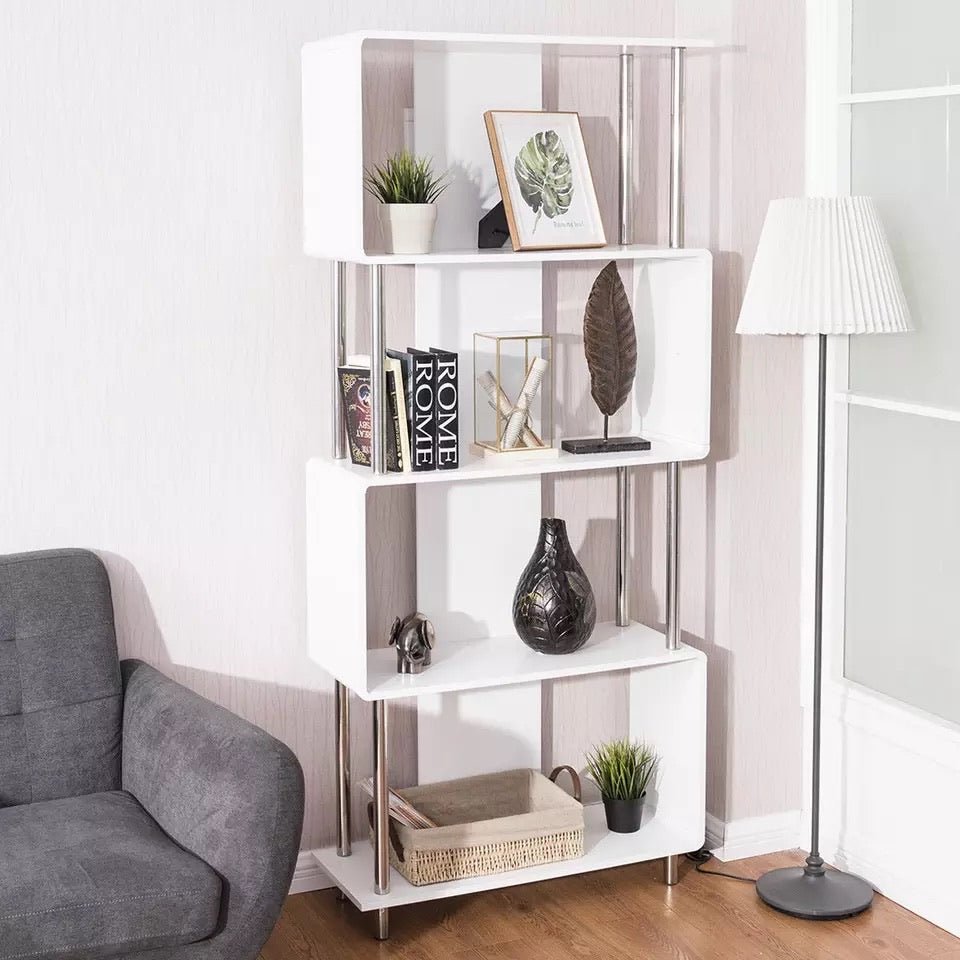 White Industrial Style 4 Shelf Modern Bookcase