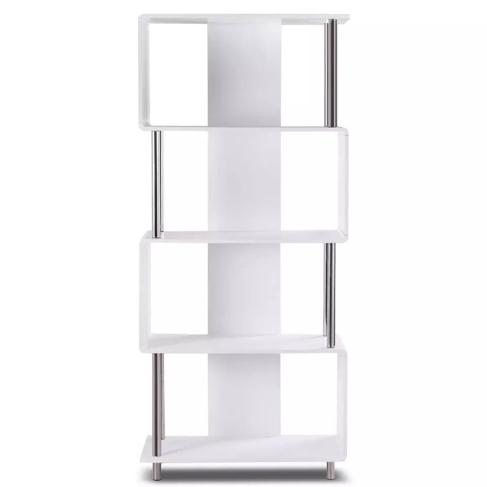 White Industrial Style 4 Shelf Modern Bookcase