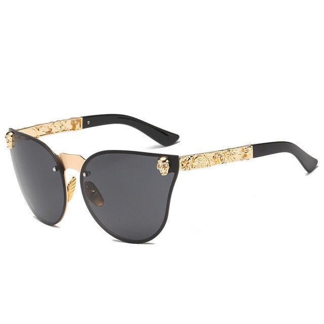 Edgy Women’s Gothic Skull Frame Sunglasses with Metal Temples